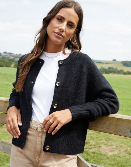 Women's Black Button Up Knitted Cardigan Amsterdam Style
