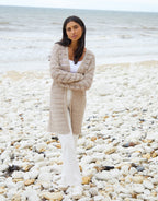 Women's Stone Longline Crochet Cardigan Amsterdam Style