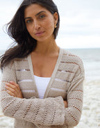 Women's Stone Longline Crochet Cardigan Amsterdam Style