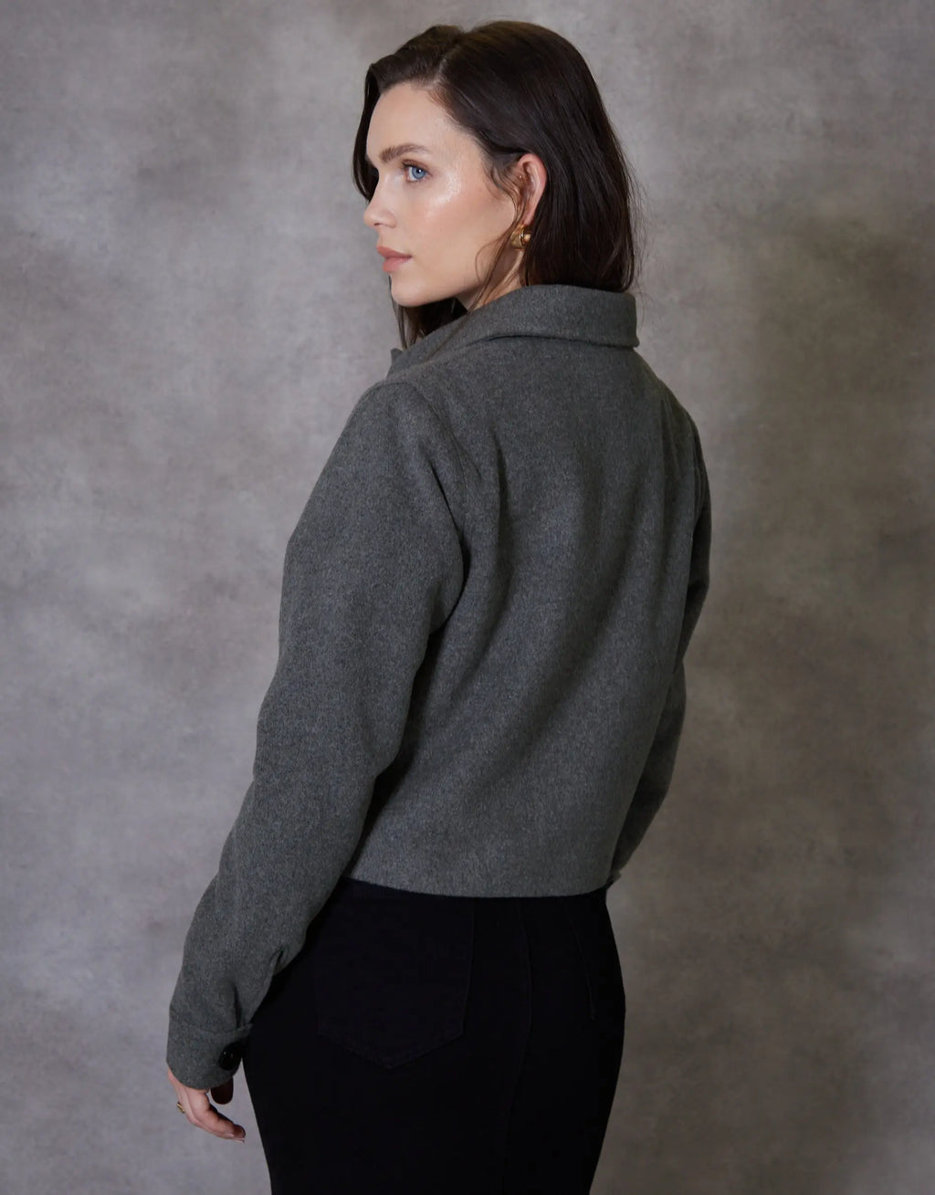 Women's Charcoal Cropped Brushed Shacket Amsterdam Style