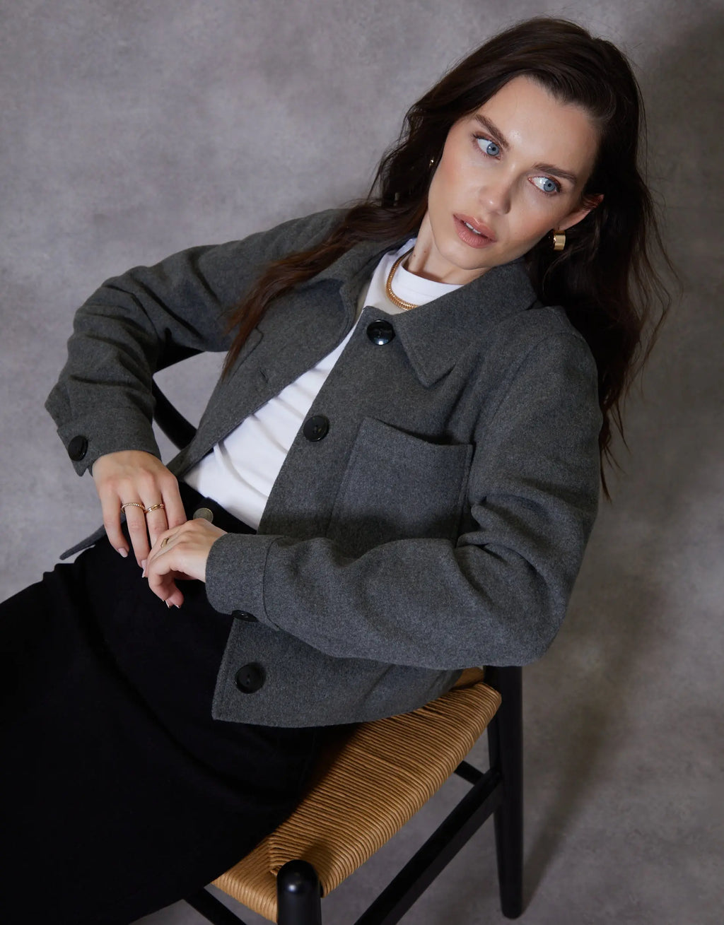 Women's Charcoal Cropped Brushed Shacket Amsterdam Style