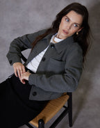 Women's Charcoal Cropped Brushed Shacket Amsterdam Style