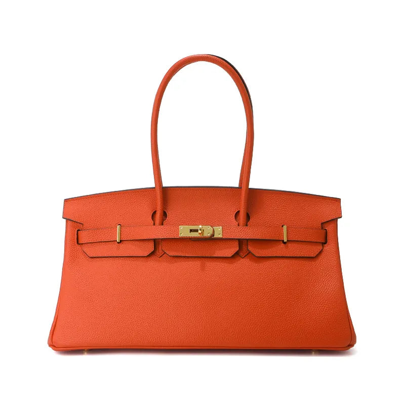 Adela Elegant Shoulder bag in luxurious Togo leather with gold hardware 10
