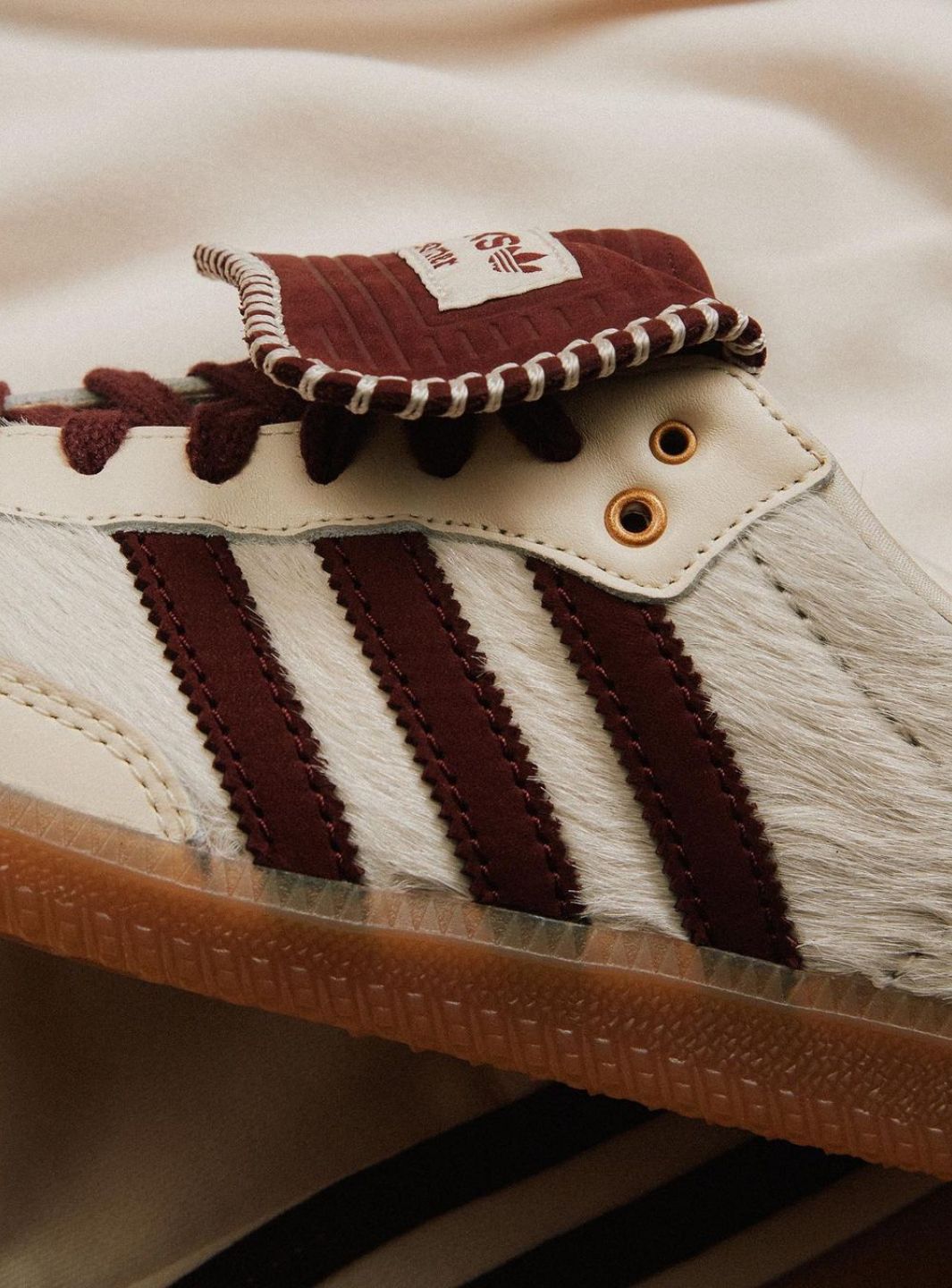 Adidas Samba Nylon Tonal Wales Bonner sneakers in Cream White with burgundy details. 5