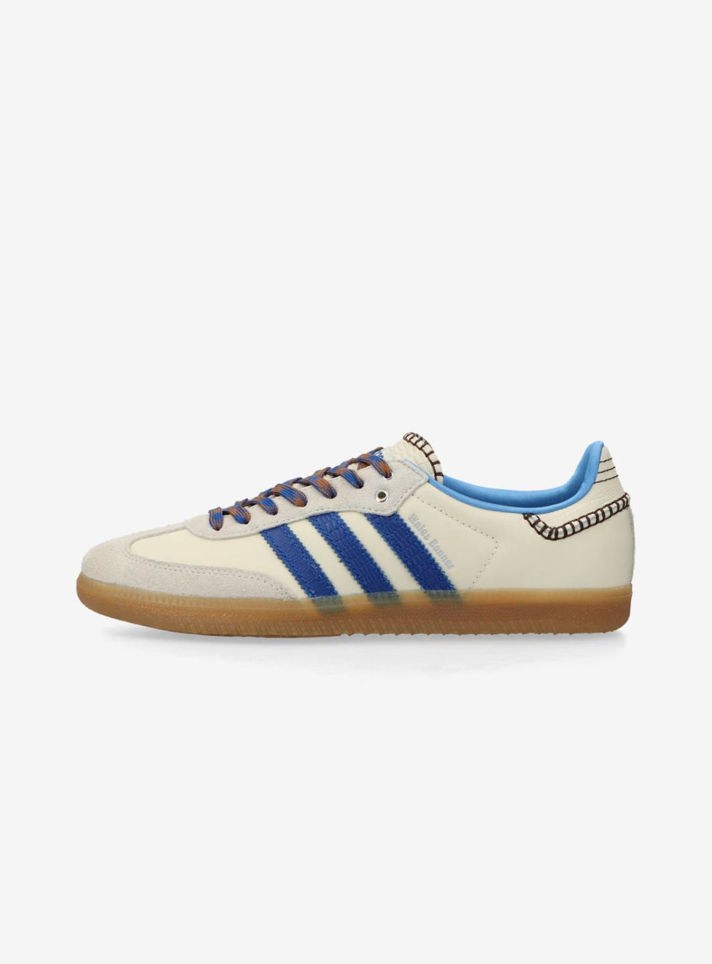 Adidas Samba Nylon Wales Bonner Stunning Clay Royal sneaker with suede panels and blue accents.