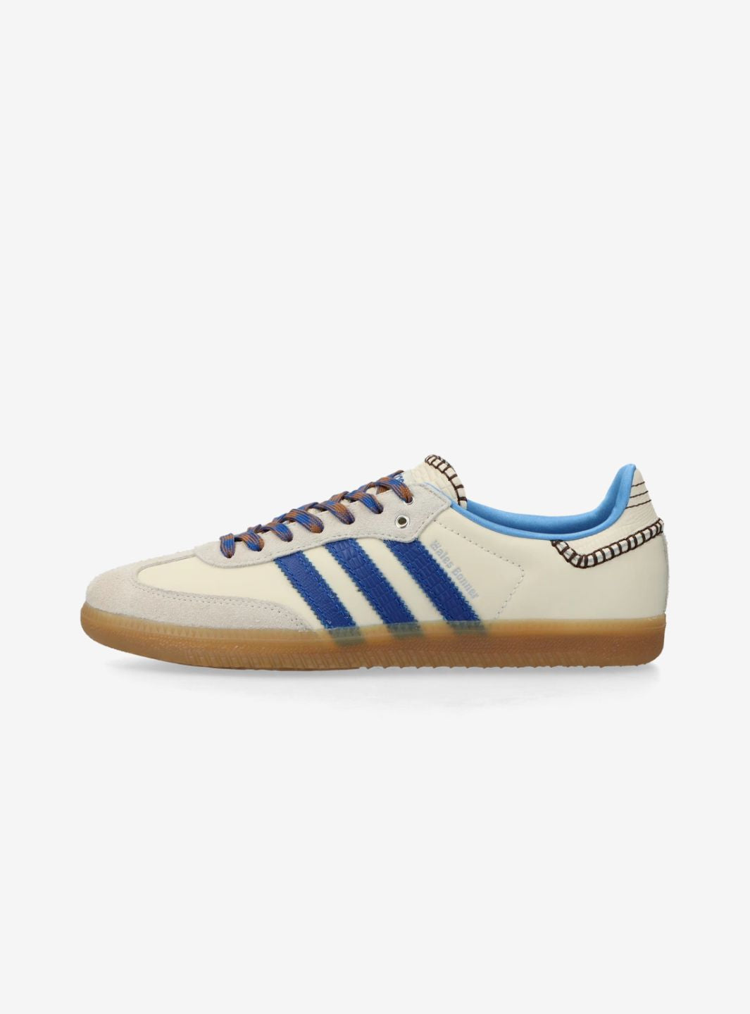 Adidas Samba Nylon Wales Bonner Stunning Clay Royal sneaker with suede panels and blue accents.