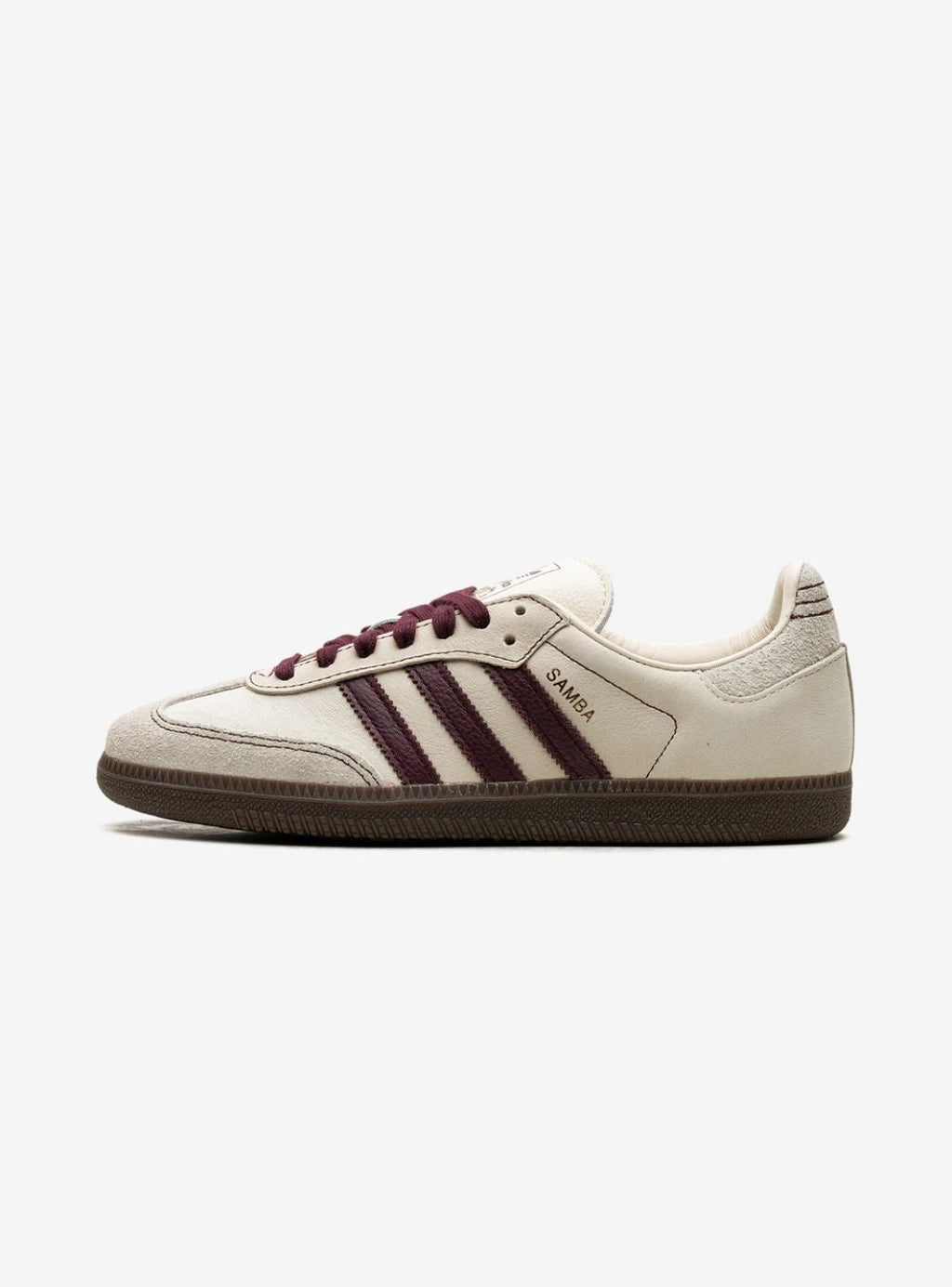 Adidas Samba OG Elegant White Maroon sneakers for women.