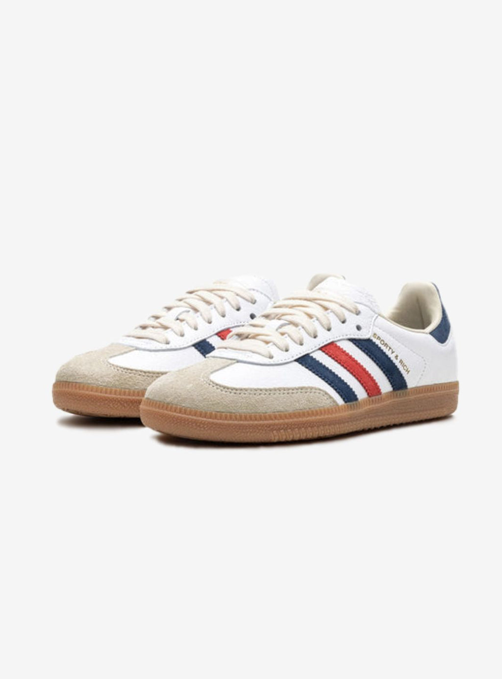 Adidas Samba OG Sporty & Rich USA Stylish sneaker in white leather with navy and red accents. 2