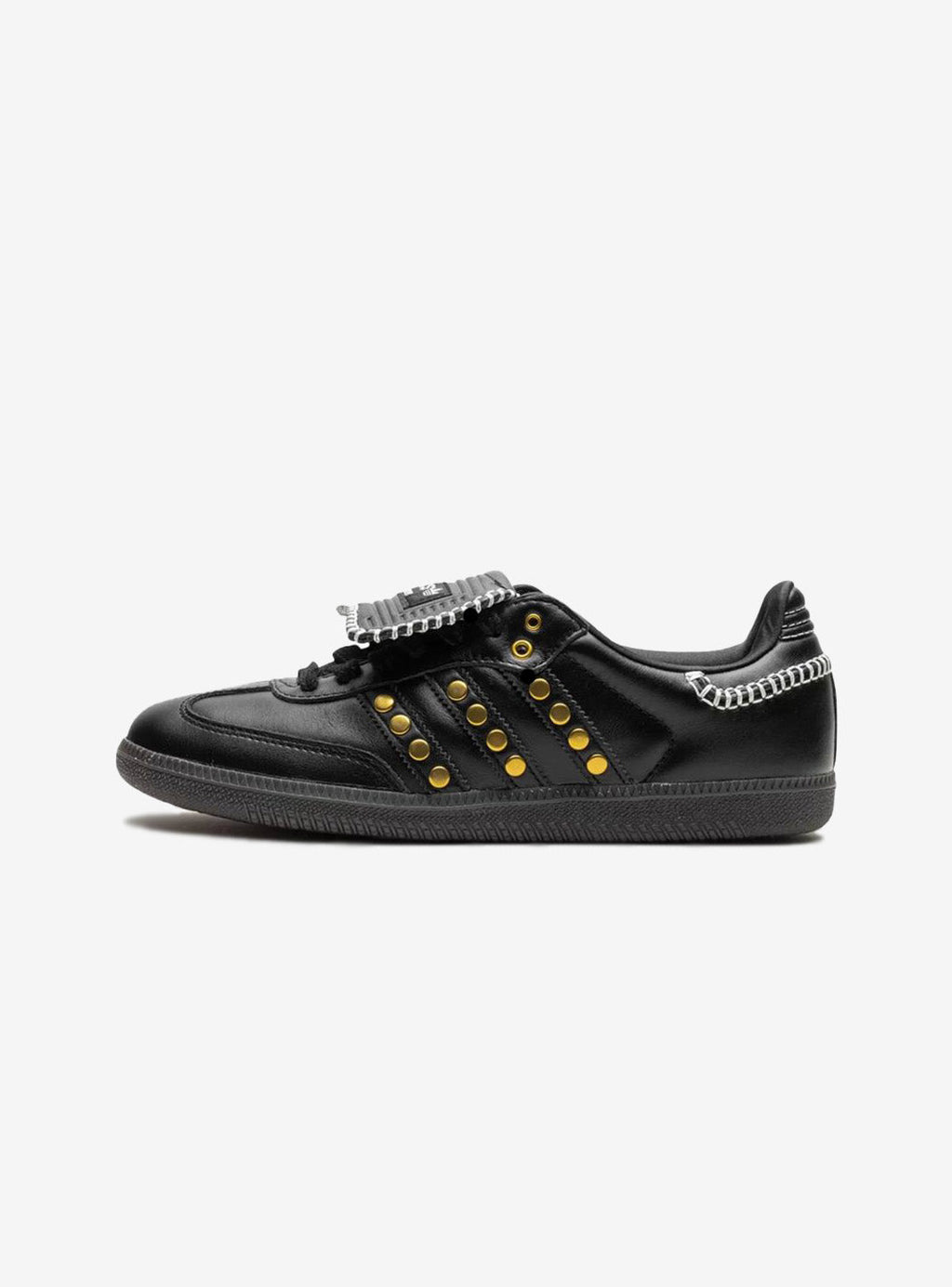 Adidas Samba Wales Bonner Studded Pack in elegant black leather with golden accents.