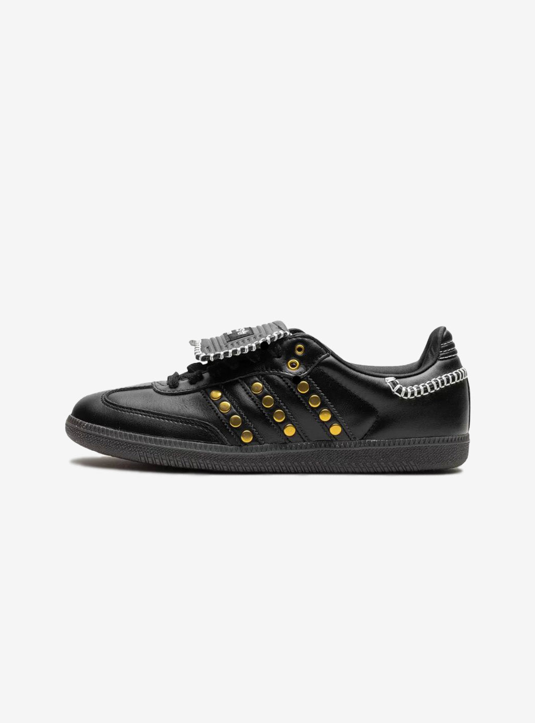 Adidas Samba Wales Bonner Studded Pack in elegant black leather with golden accents.