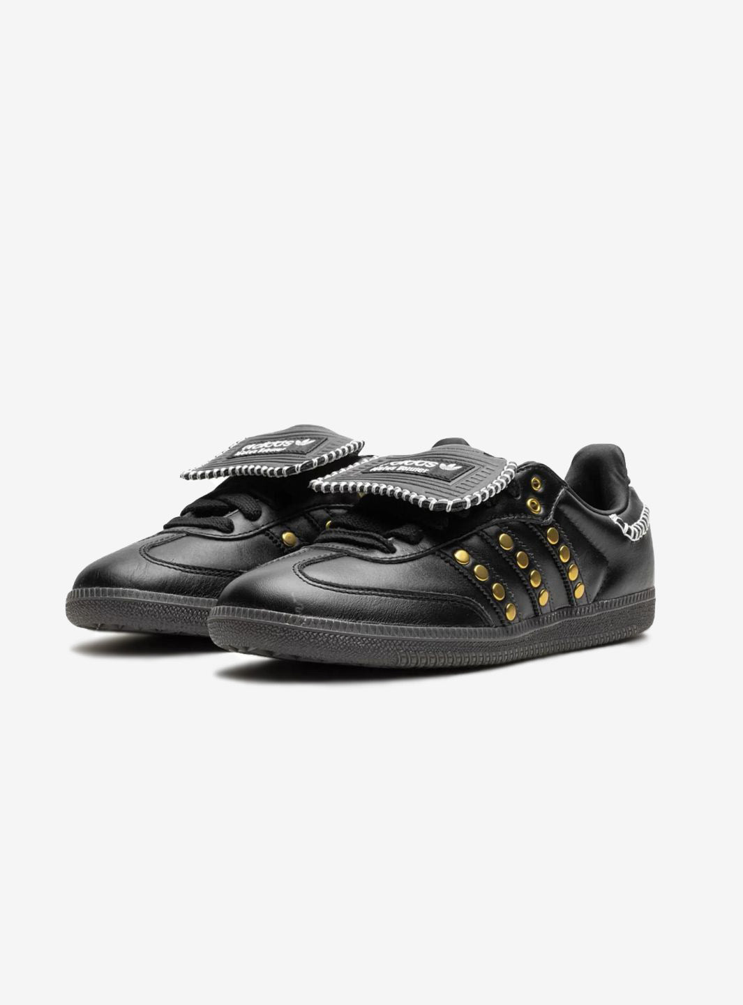 Adidas Samba Wales Bonner Studded Pack in elegant black leather with golden accents. 2