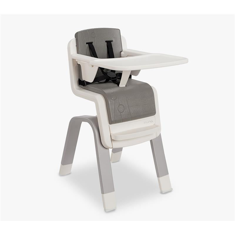 High Chair Gray with Adjustable Height and Safety Harness