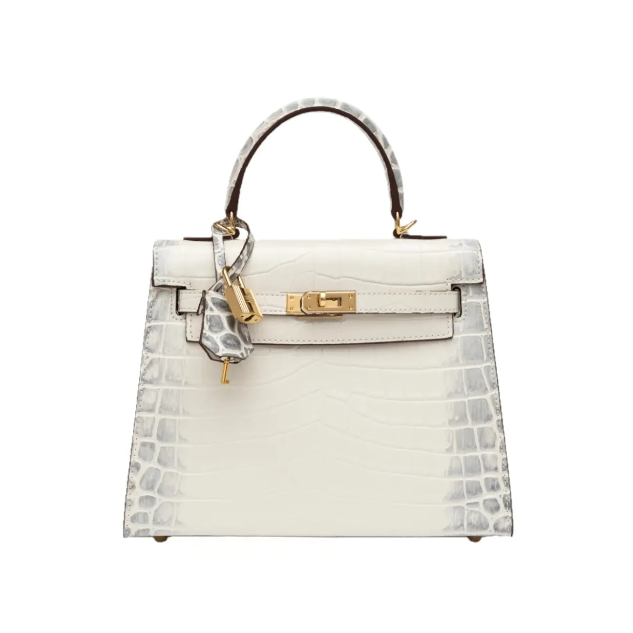 Luxurious exotic animal skin handbag with round handle