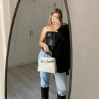 Luxurious exotic animal skin handbag with round handle 2