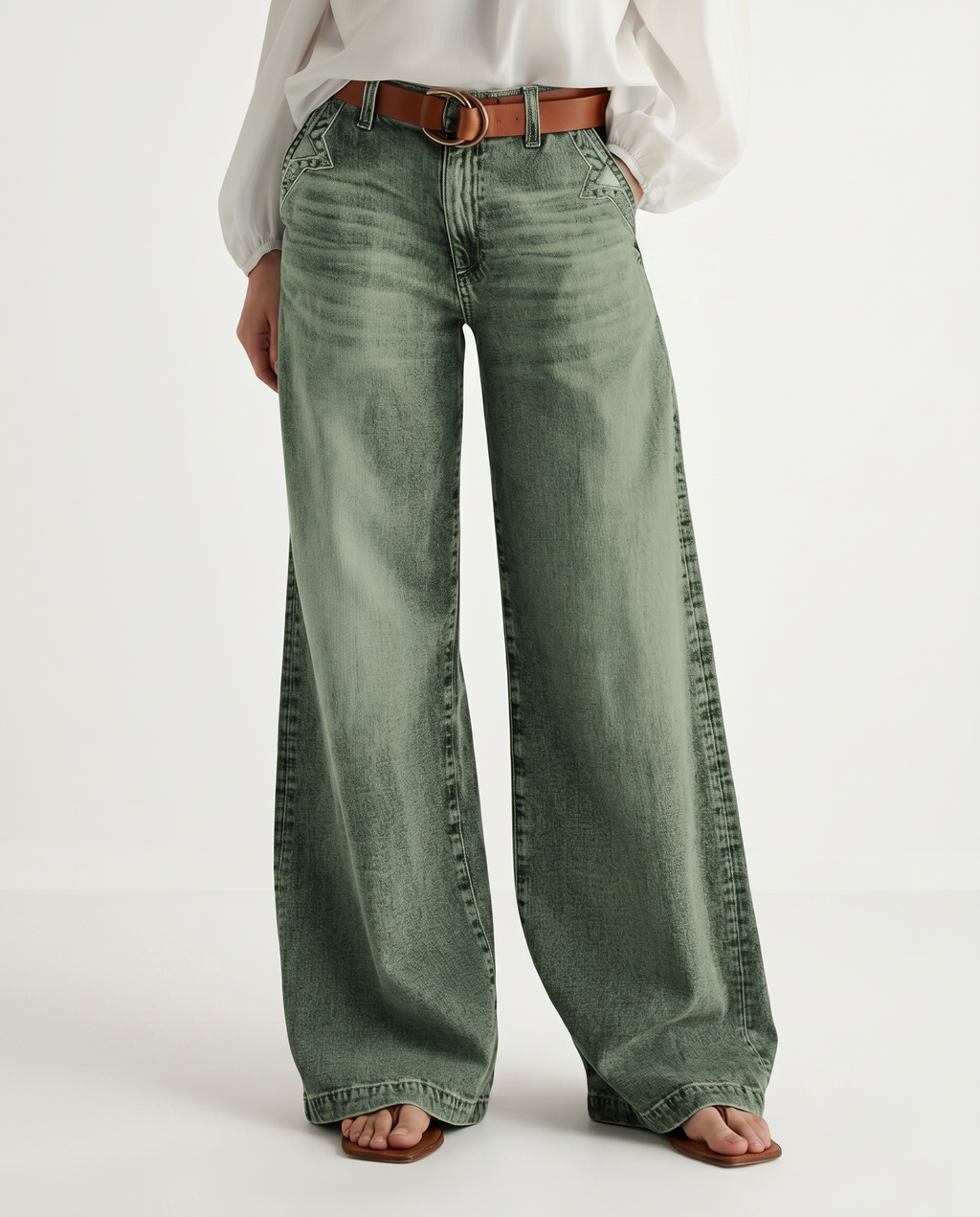 Comfortable Janet wide jeans in faded green denim