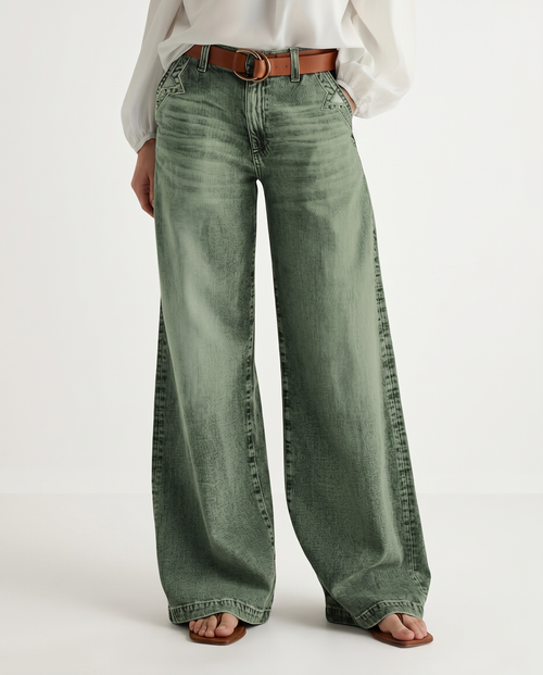 Comfortable Janet wide jeans in faded green denim