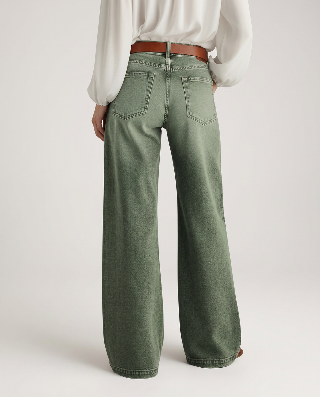 Comfortable Janet wide jeans in faded green denim 2