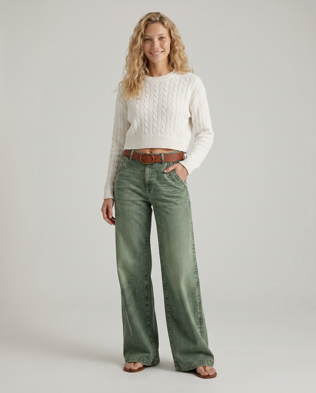 Comfortable Janet wide jeans in faded green denim 4