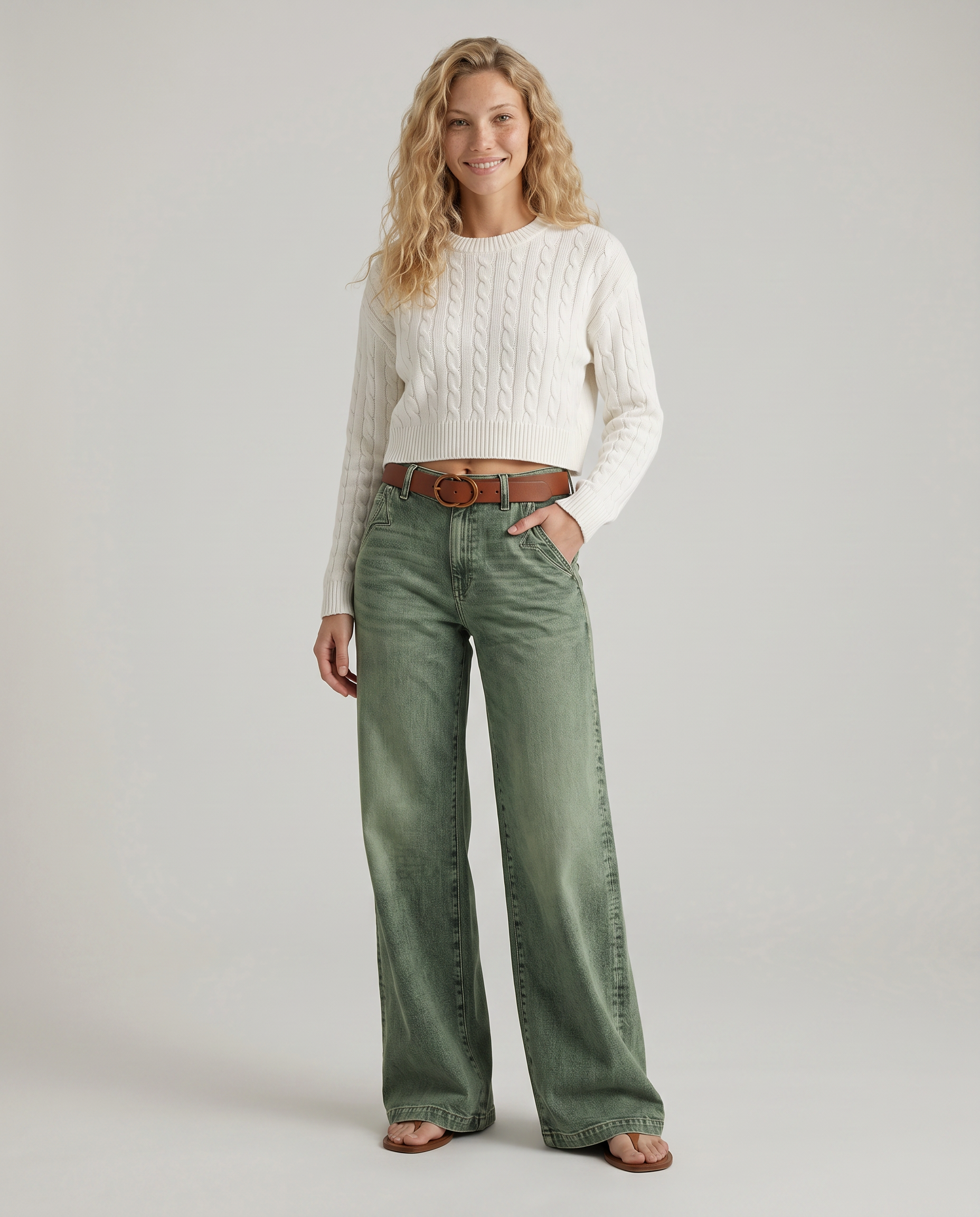 Comfortable Janet wide jeans in faded green denim 4