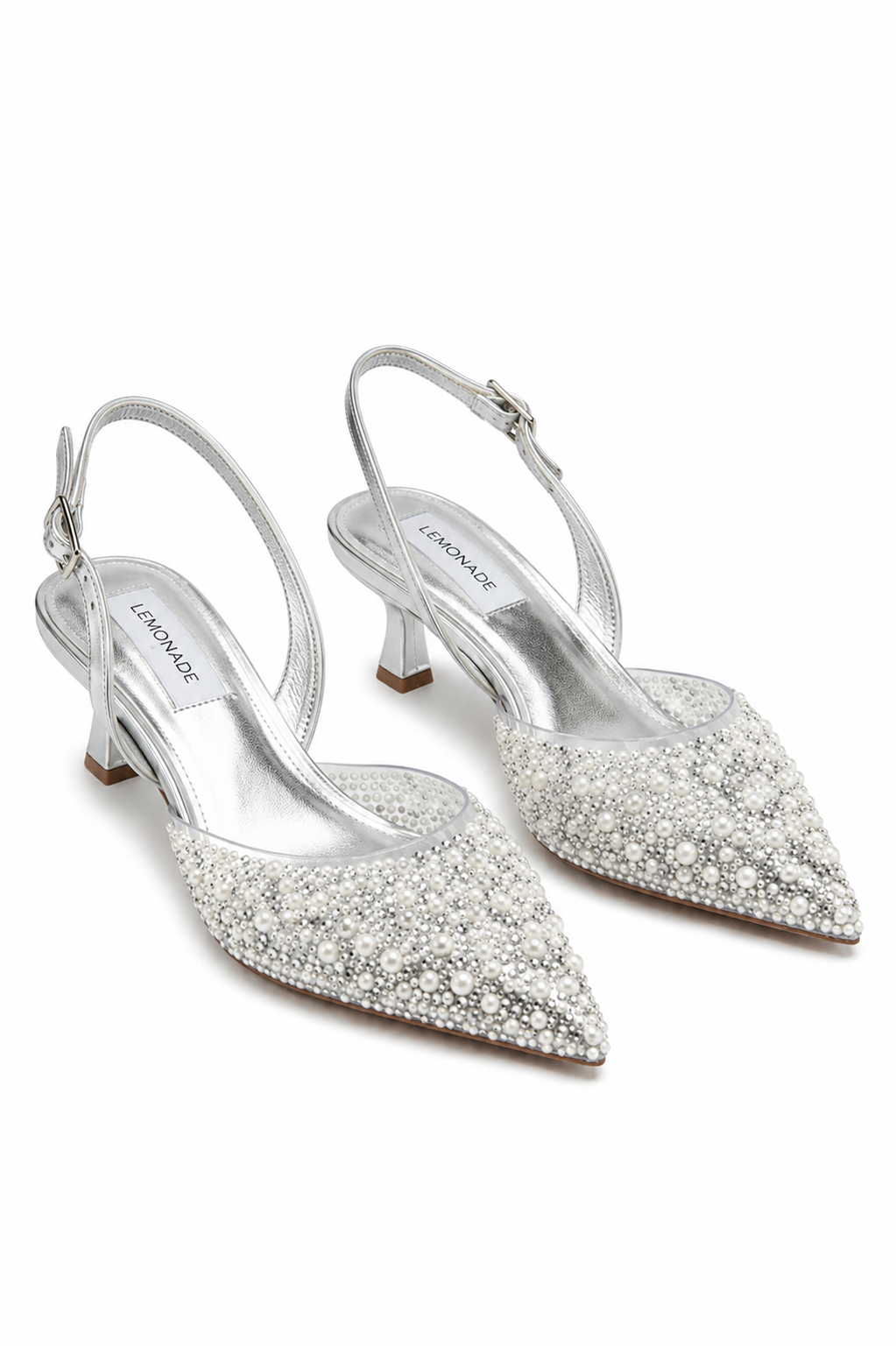 Elegant Crystal Beaded Evening Slingback Kitten Heels for special occasions. 3