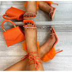 Crystal Euphoria Orange Sparkling Heels with feather trim 5