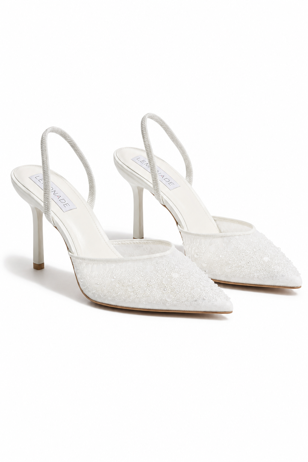 Elegant Crystal Pearl Evening Slingback Kitten Heels with shimmering details. 3