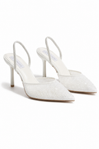 Elegant Crystal Pearl Evening Slingback Kitten Heels with shimmering details. 3