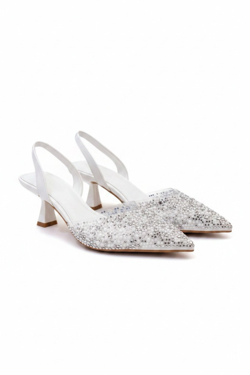 Elegant Crystal Pearl Evening Slingback Kitten Heels for special occasions 3