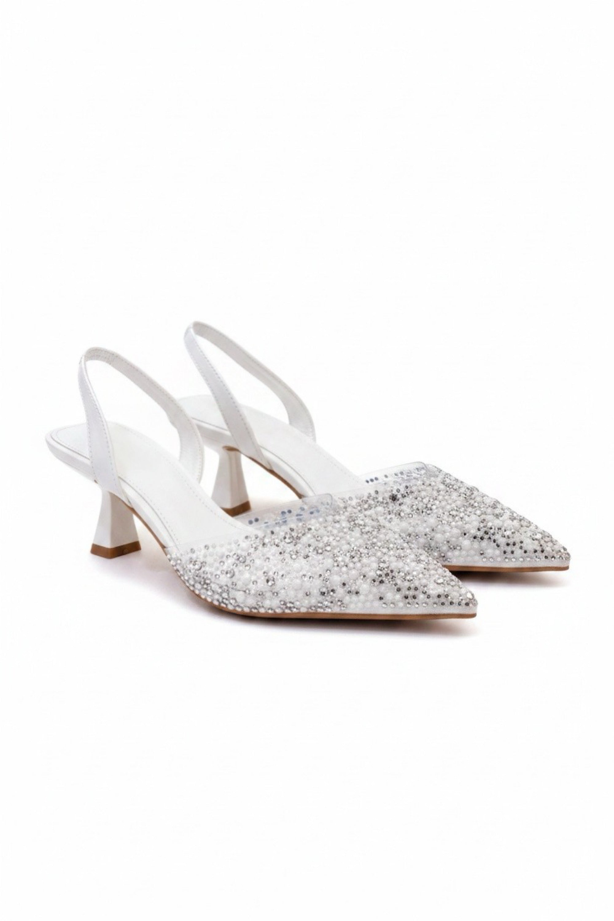 Elegant Crystal Pearl Evening Slingback Kitten Heels for special occasions 3