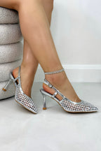 Crystal Siren Slingback Court Heels in shimmering silver with crystal embellishments. 2
