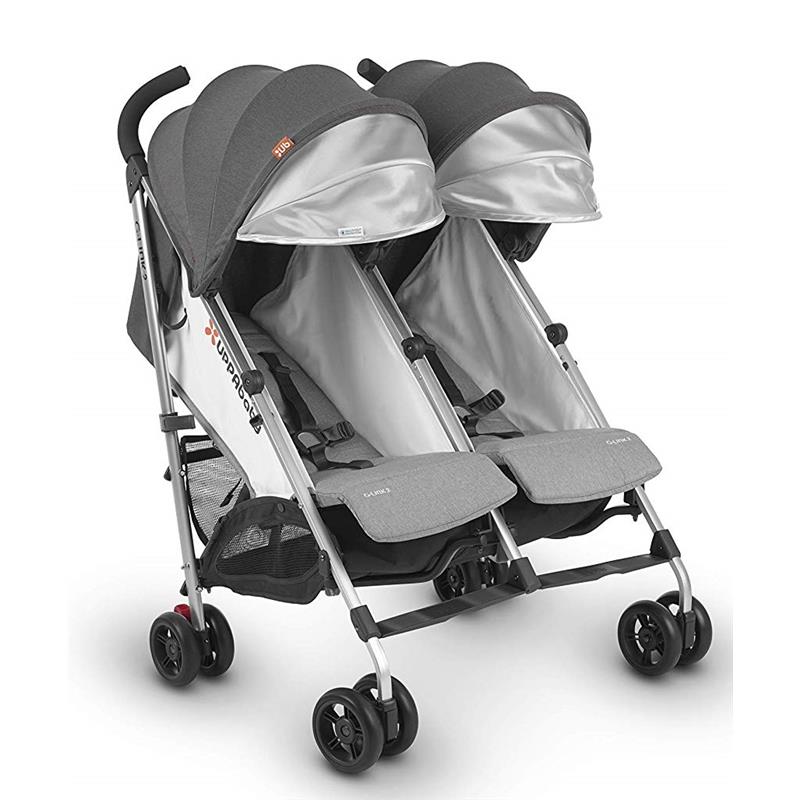 Double Stroller with Adjustable Seats and Canopy in Gray