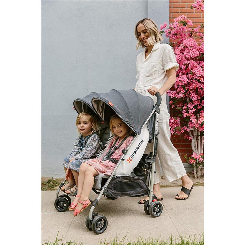 Double Stroller with Adjustable Seats and Canopy in Gray 11