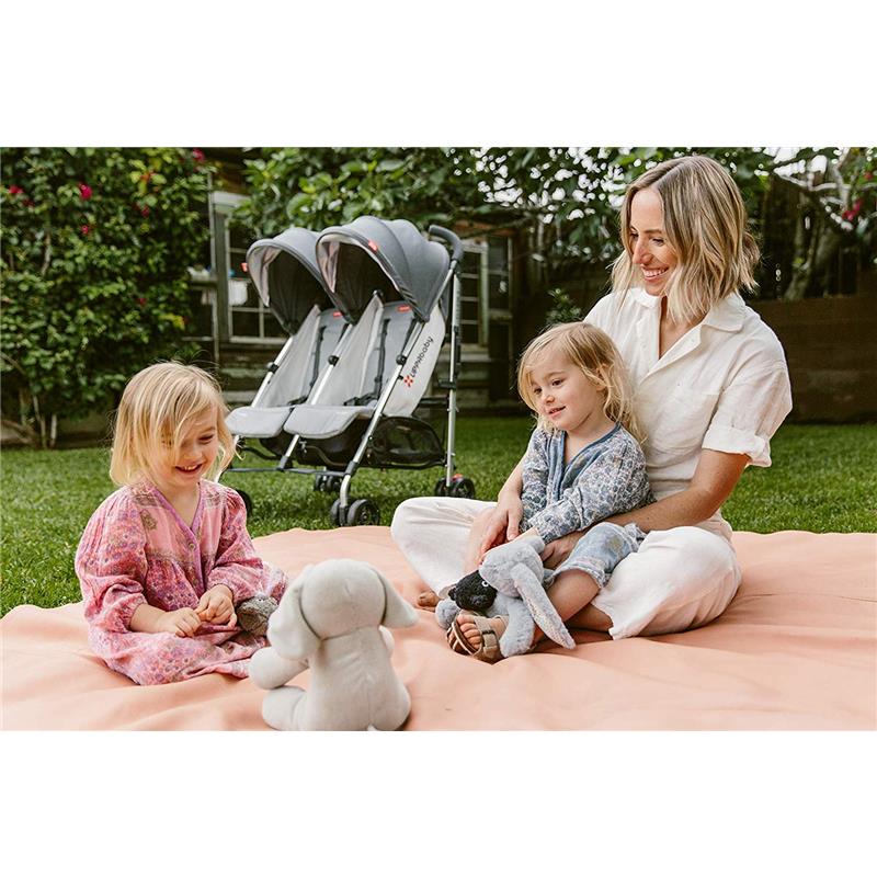 Double Stroller with Adjustable Seats and Canopy in Gray 12