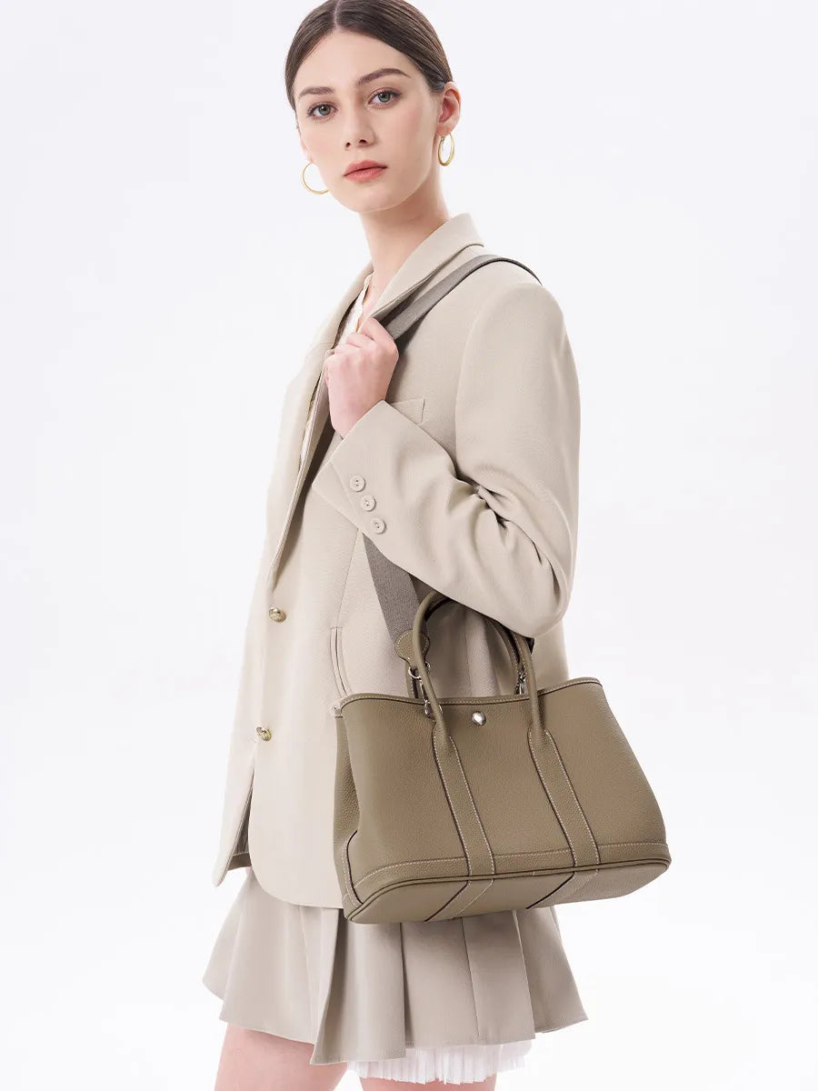 Elara Elegant Tote in soft full-grain leather with spacious interior. 11
