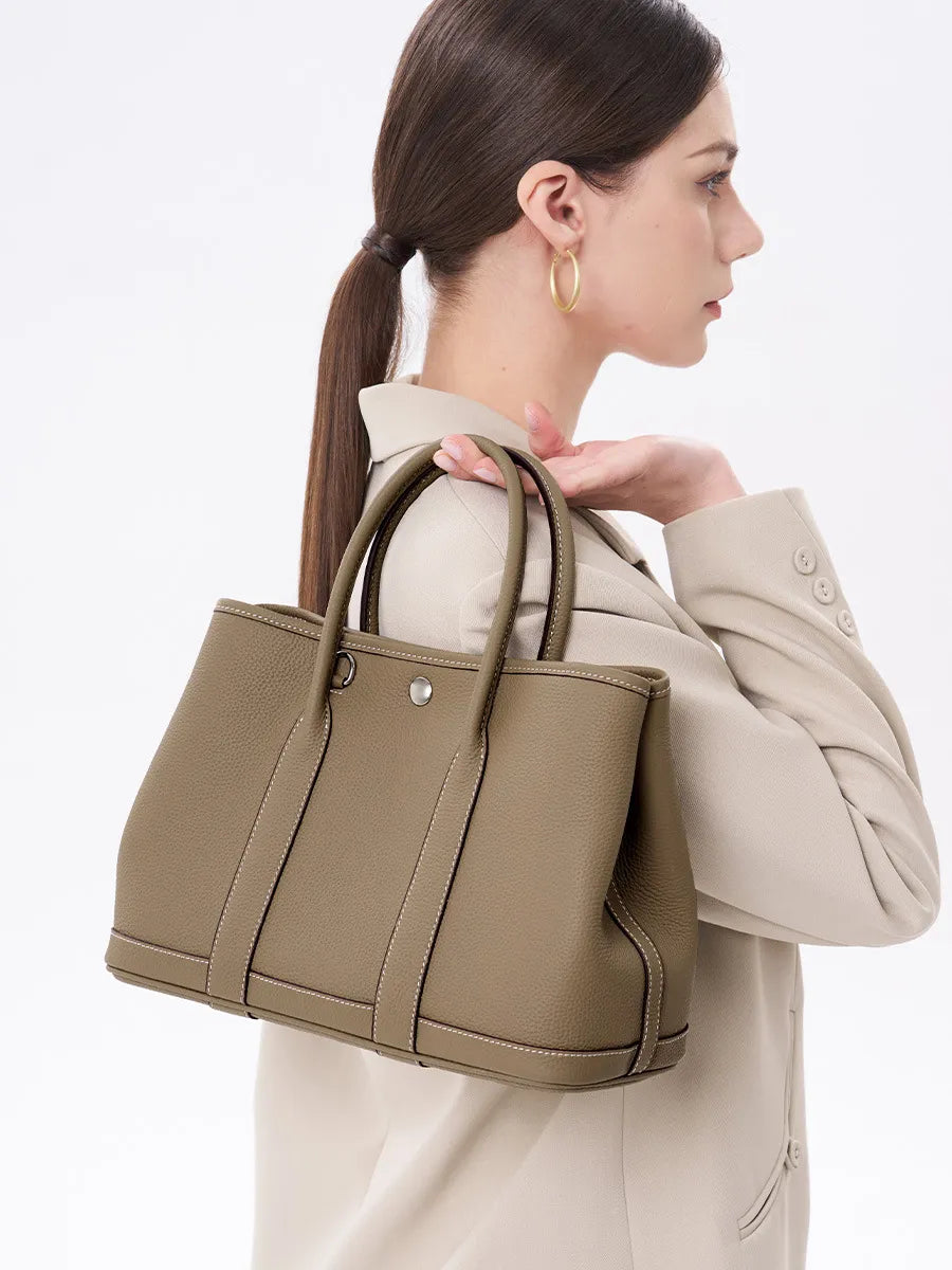 Elara Elegant Tote in soft full-grain leather with spacious interior. 12