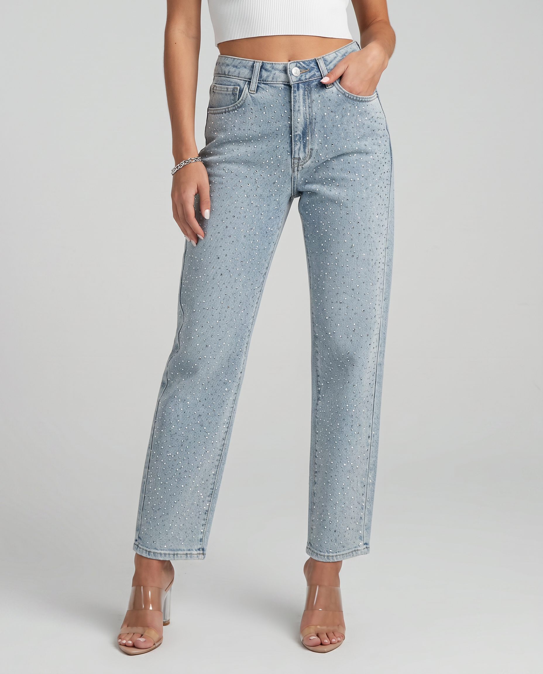 Felicia High-Waist Jeans with Shiny Finish in Light Blue