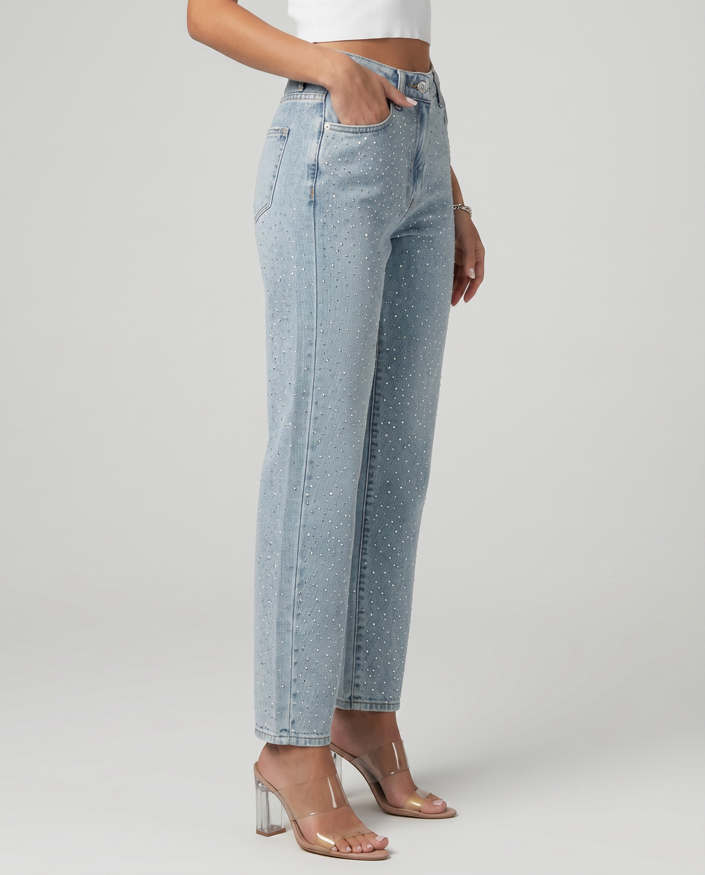 Felicia High-Waist Jeans with Shiny Finish in Light Blue 3