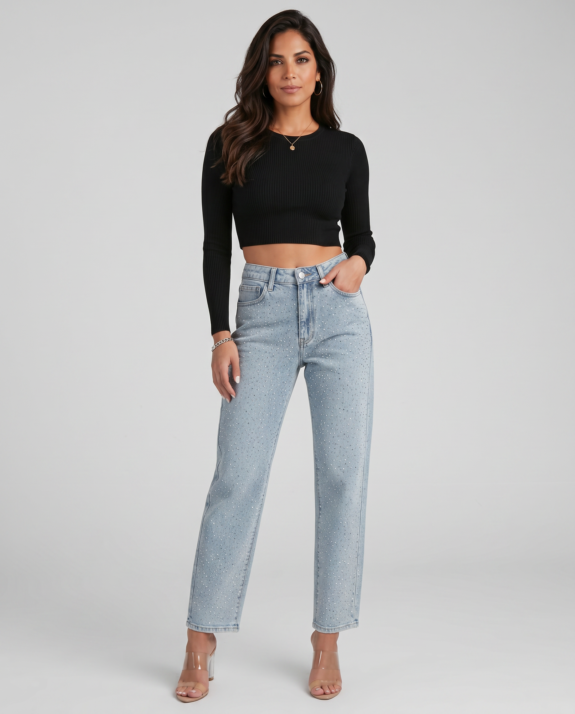 Felicia High-Waist Jeans with Shiny Finish in Light Blue 4