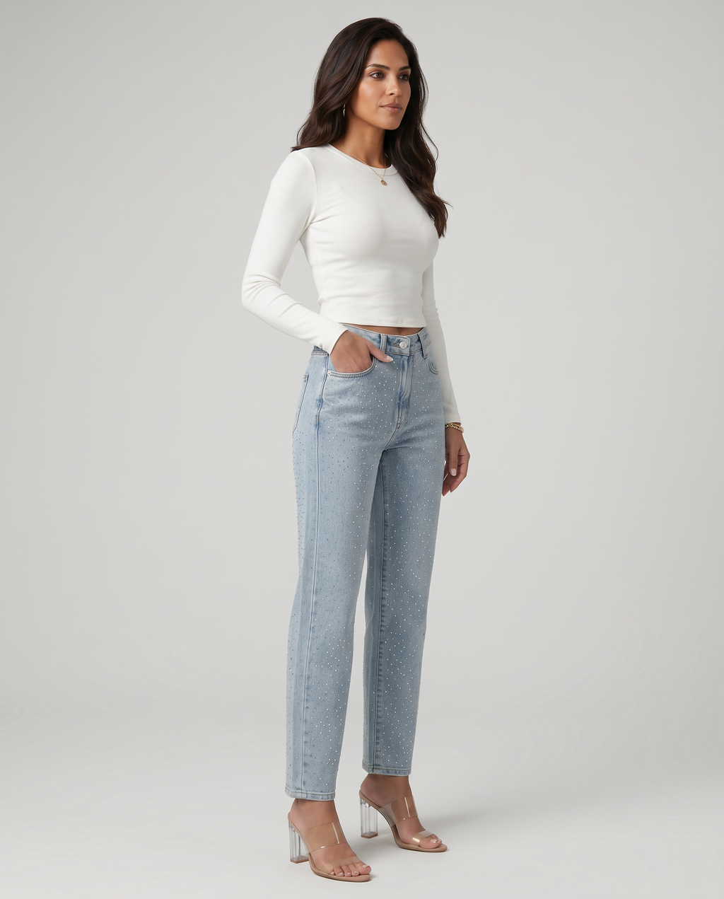 Felicia High-Waist Jeans with Shiny Finish in Light Blue 6