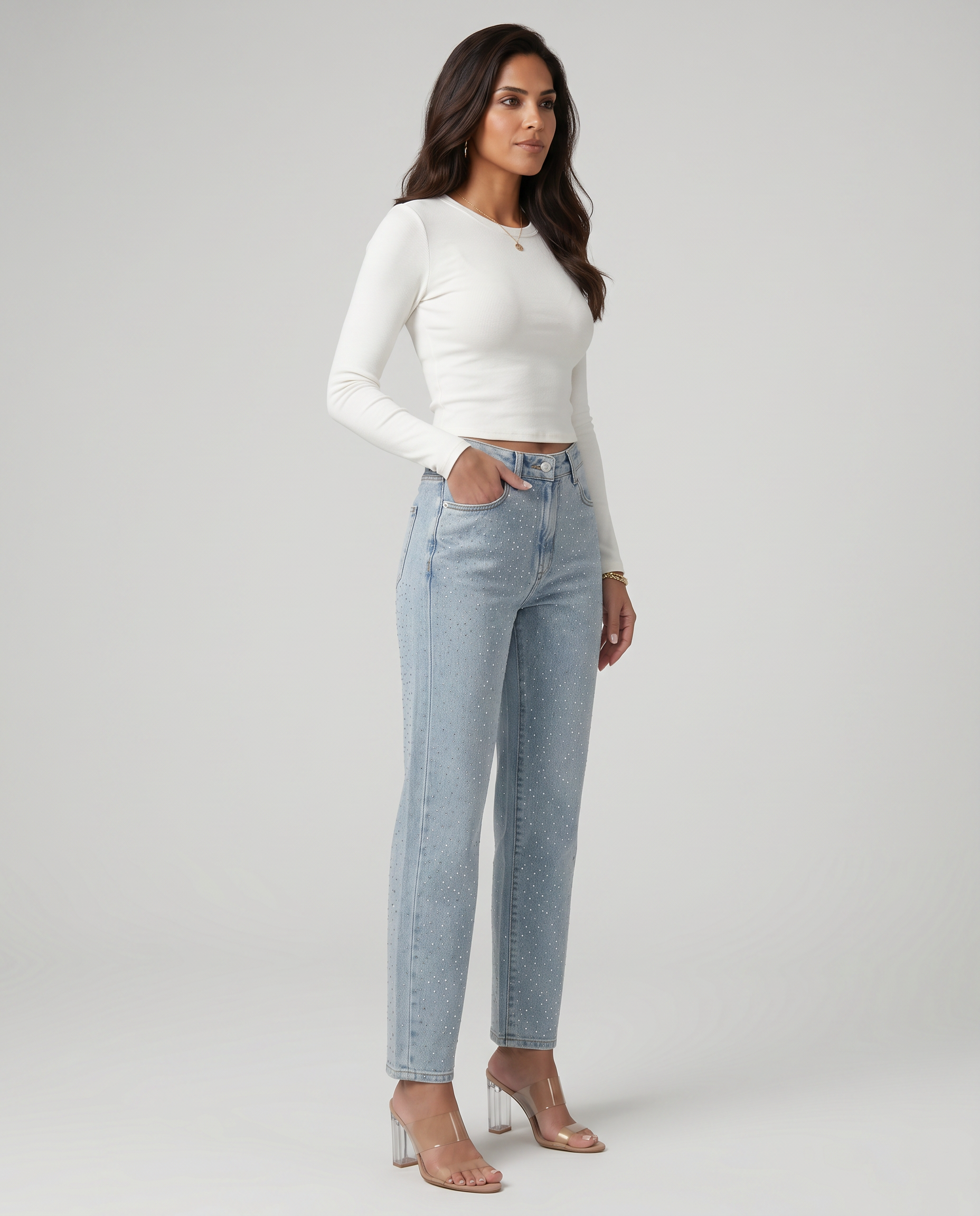Felicia High-Waist Jeans with Shiny Finish in Light Blue 6