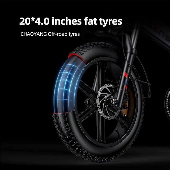 Folding Electric Bike in Black, White, and Red colors with powerful features. 4