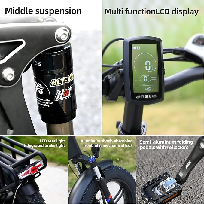 Folding Electric Bike in Black, White, and Red colors with powerful features. 7