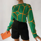 Elegant ladies long sleeve sweater with geometric design. 3