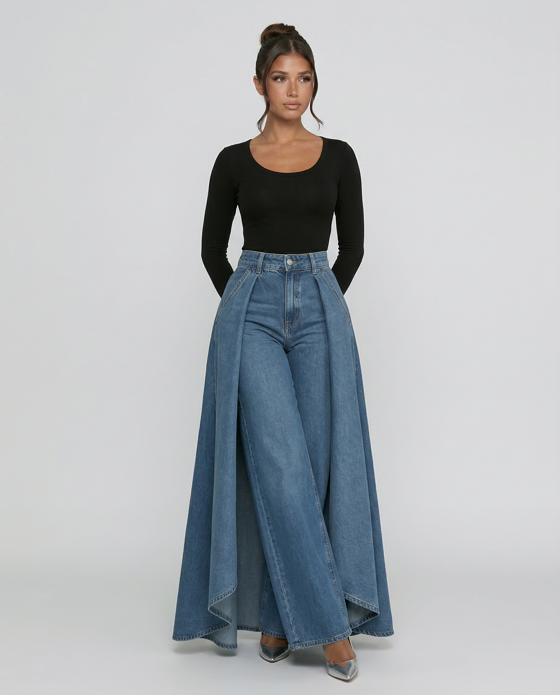Stylish high waist wide jeans for women, perfect for casual and elegant looks. 3