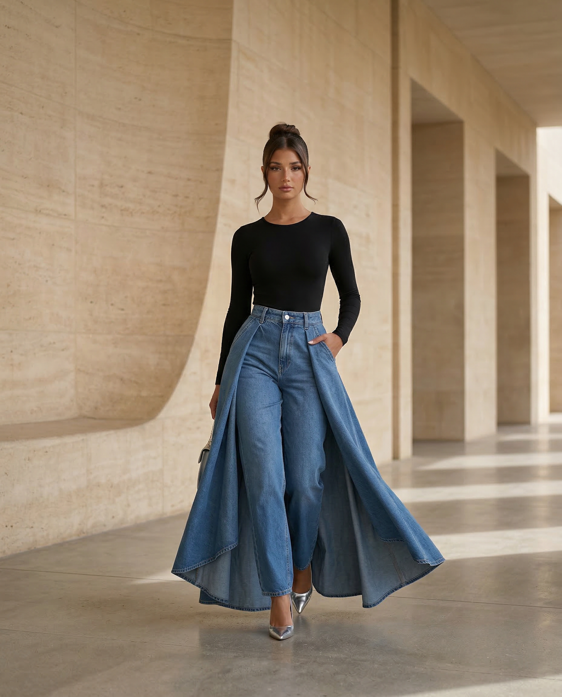 Stylish high waist wide jeans for women, perfect for casual and elegant looks. 5