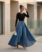 Stylish high waist wide jeans for women, perfect for casual and elegant looks. 6