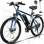 HITWAY BK15 Electric Mountain Bike in Navy Blue, White, and Black