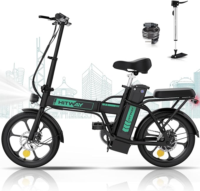 Hitway Bk5 Folding Electric Bike in Green and White