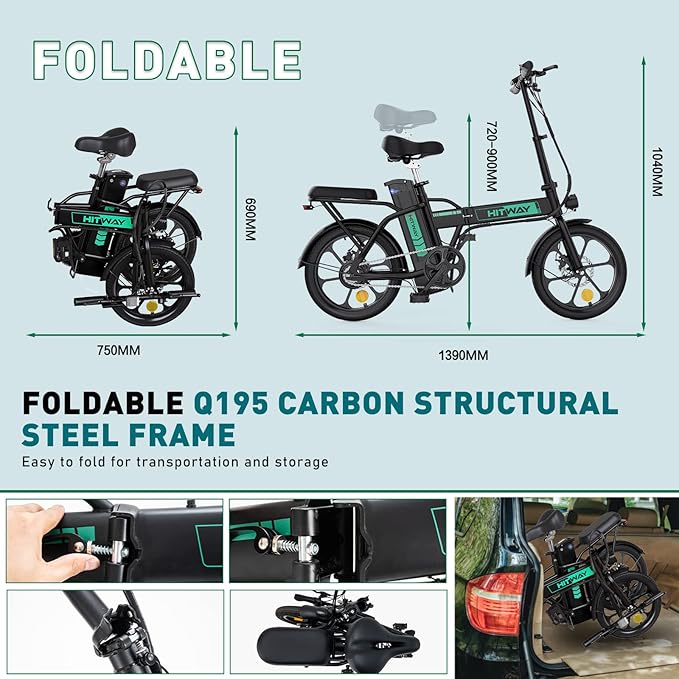 Hitway Bk5 Folding Electric Bike in Green and White 5
