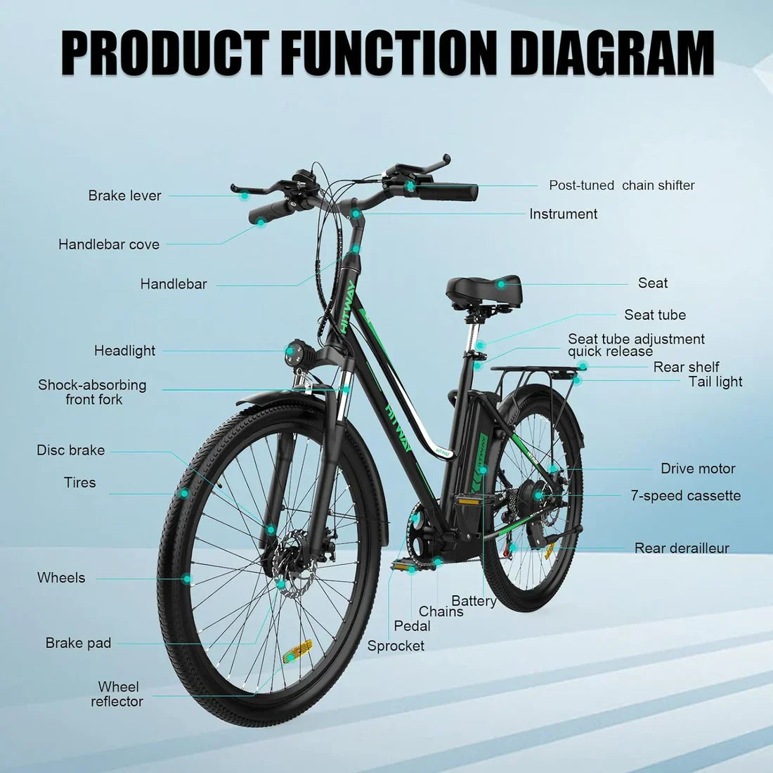 Hitway BK8 Electric Bike in black and white design. 7